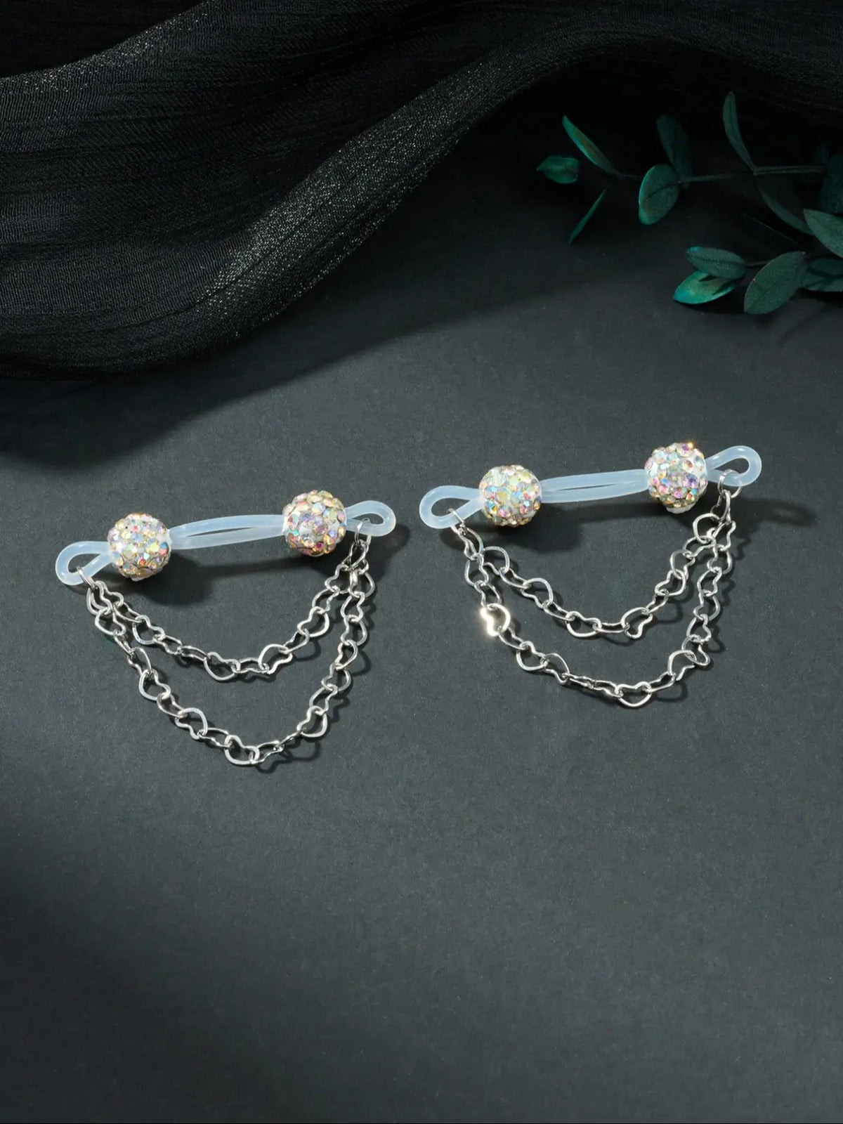 1pair Rhinestone Fake Nipple Rings For Women for Daily Decoration, Fake Piercings, Fake Nipple Piercing Silicone Nipple Noose Nipple Cuff Non Piercing Nipple Rings Dangle Heart Chain Fake Nipple Jewelry Silver Pink Red Chic Body Jewelry Wearable Jewelry