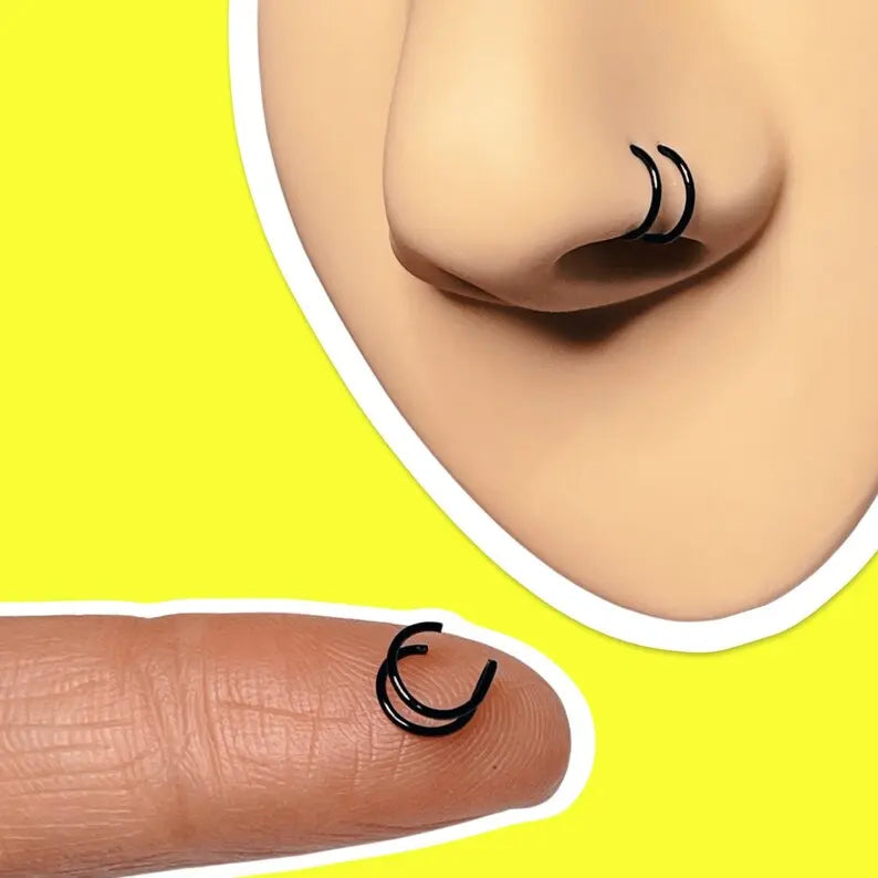 Faux Double Ring Unisex Handmade Piercing Hoop, Adjustable for Nose Septum Conch Earlobe Areas
