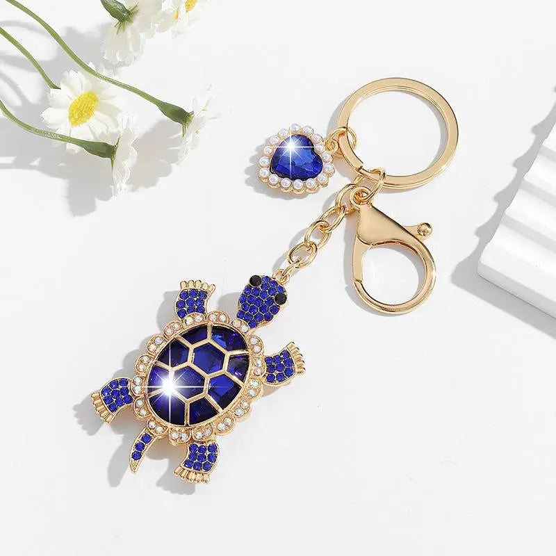 Women's Enameled Metal Cutecore Ocean Theme Charm Keychain - Kawaii Turtle Accessory with Pearl Accents, Bag Chain, Summer Beach Outfit Accent, Gifts for Women, Beachy Gift Idea
