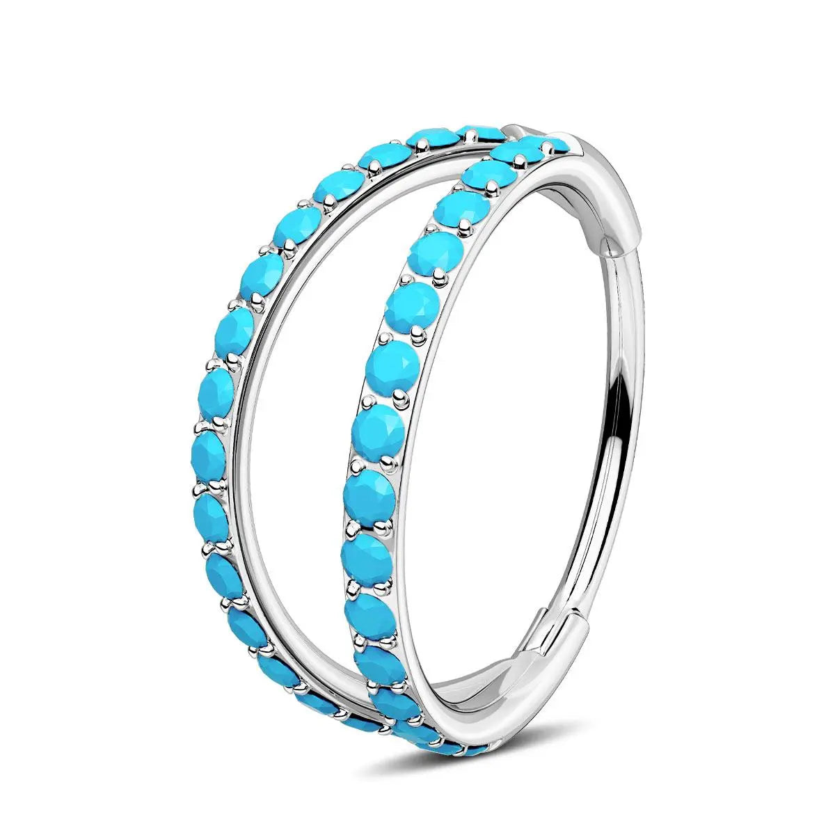 OUFER BODY JEWELRY 20G 316L Stainless Steel Turquoise Hinged Segment Ring, Corrosion-Free Nostril Nose Piercing Piece with Hinge Detail, Unisex Fashion Body Jewelry, 6mm/7mm/8mm Inner Diameter, Turquoise Jewelry