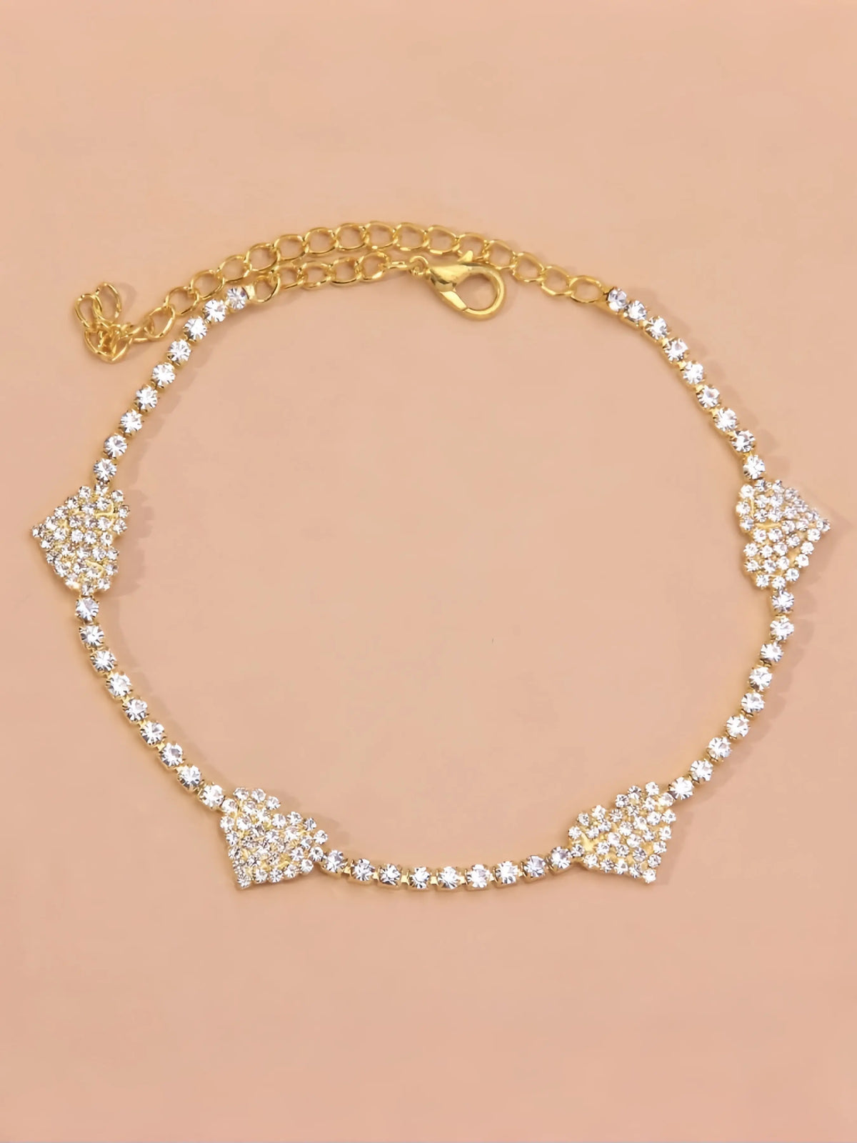 Heart Rhinestone Anklet, Sparkling Glamour Foot Jewelry, Trendy Jewelry, Casual Alloy Ankle Bracelet, Perfect for Beach, Vacation, Daily Wear, All Seasons, Jewellery