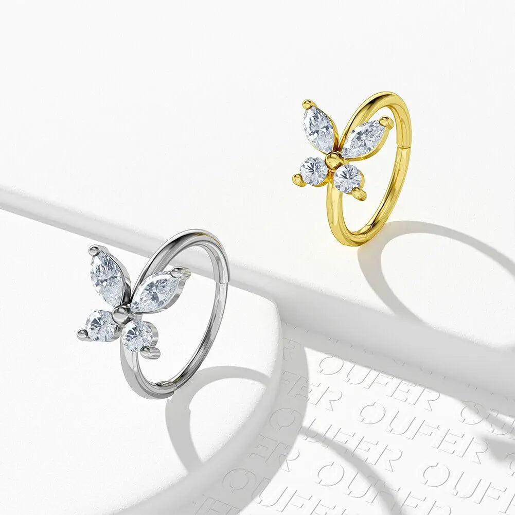 Oufer 18G/20G Butterfly CZ Nose Ring Helix Earring - 316L Stainless Steel