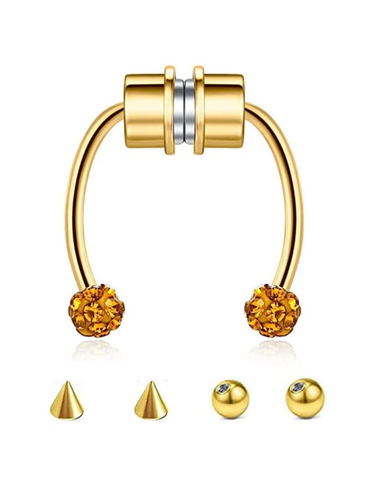 Body No Piercing Fake Piercing Body Jewellery Magnetic Nose Rings with Rhinestone Decorated Replacement Head Magnetic Nose Cuff for Men & Women, Non Piercing Jewelry, Spiral Nose Ring Nose Rings Set, Faux Septum Piercings