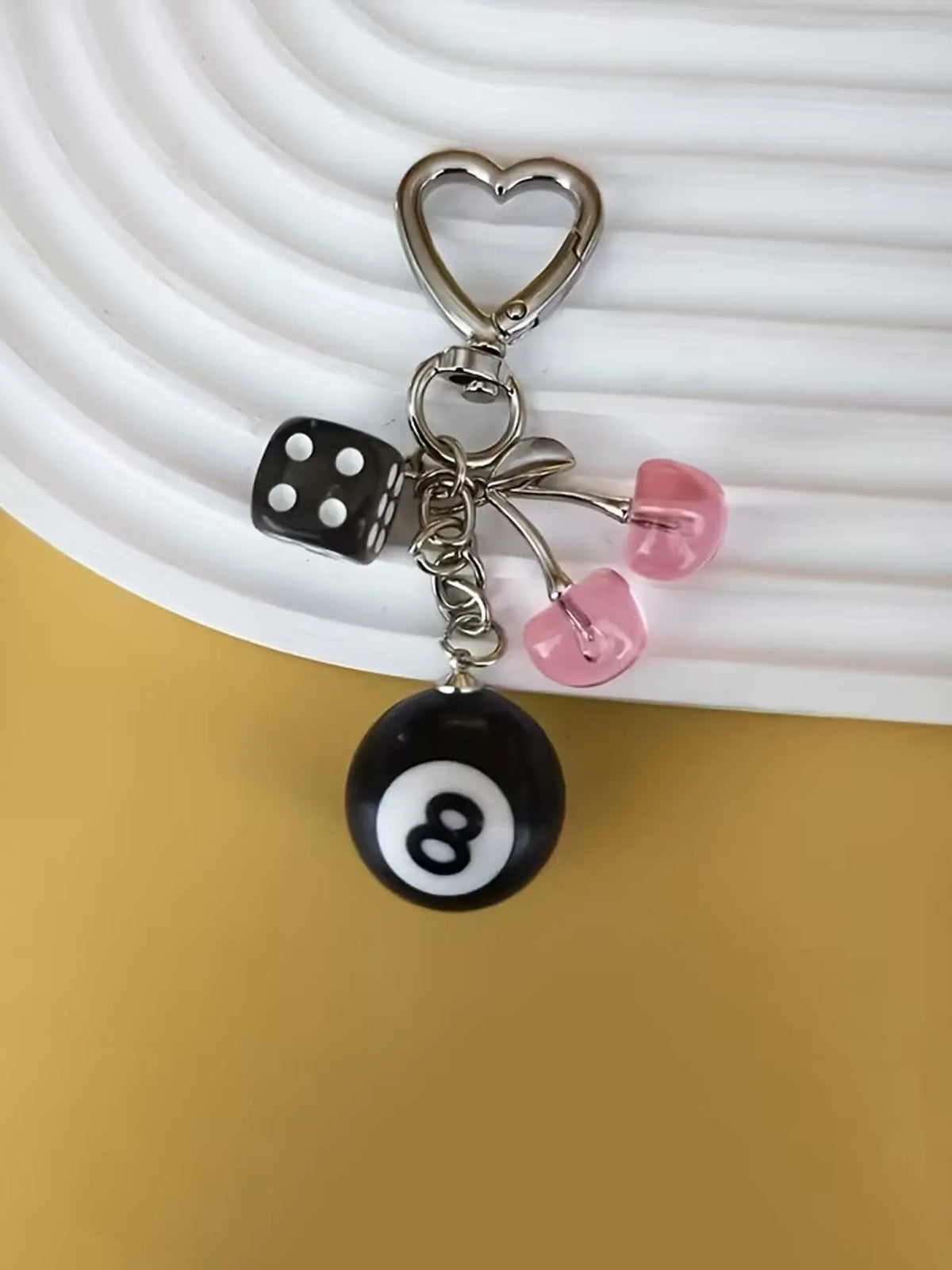 American Retro Y2K Black Dice & Eight Billiard Ball & Cherry Pendant Keychain Charms, Suitable for Decorating Keys, Bags and Earphone Cases, Accessory for Going Out and Dating, Key Accessories