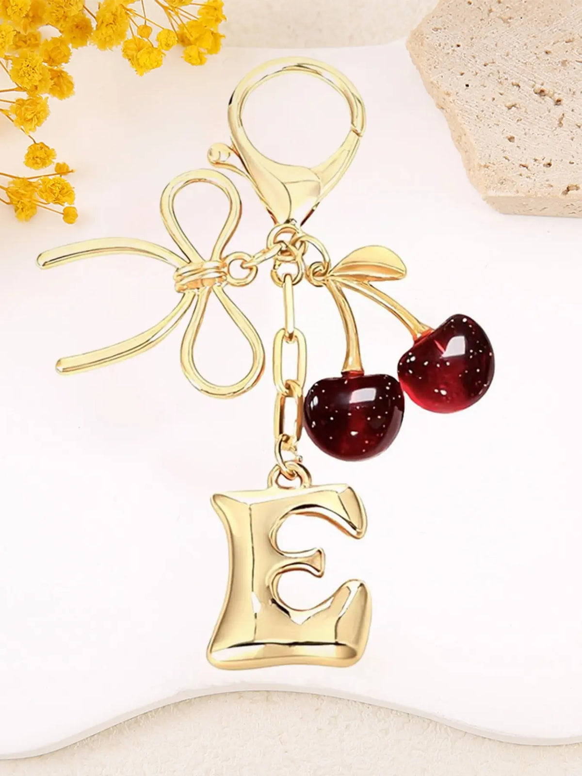 Women's Cherry Bow Letter Pendant Keychain, Cherry Design, Bow Accent, Casual Style Wallet, Handbag and Backpack Accessory, Keychain for Bags, Car Keychain for Students, Cherry Bow Keychains