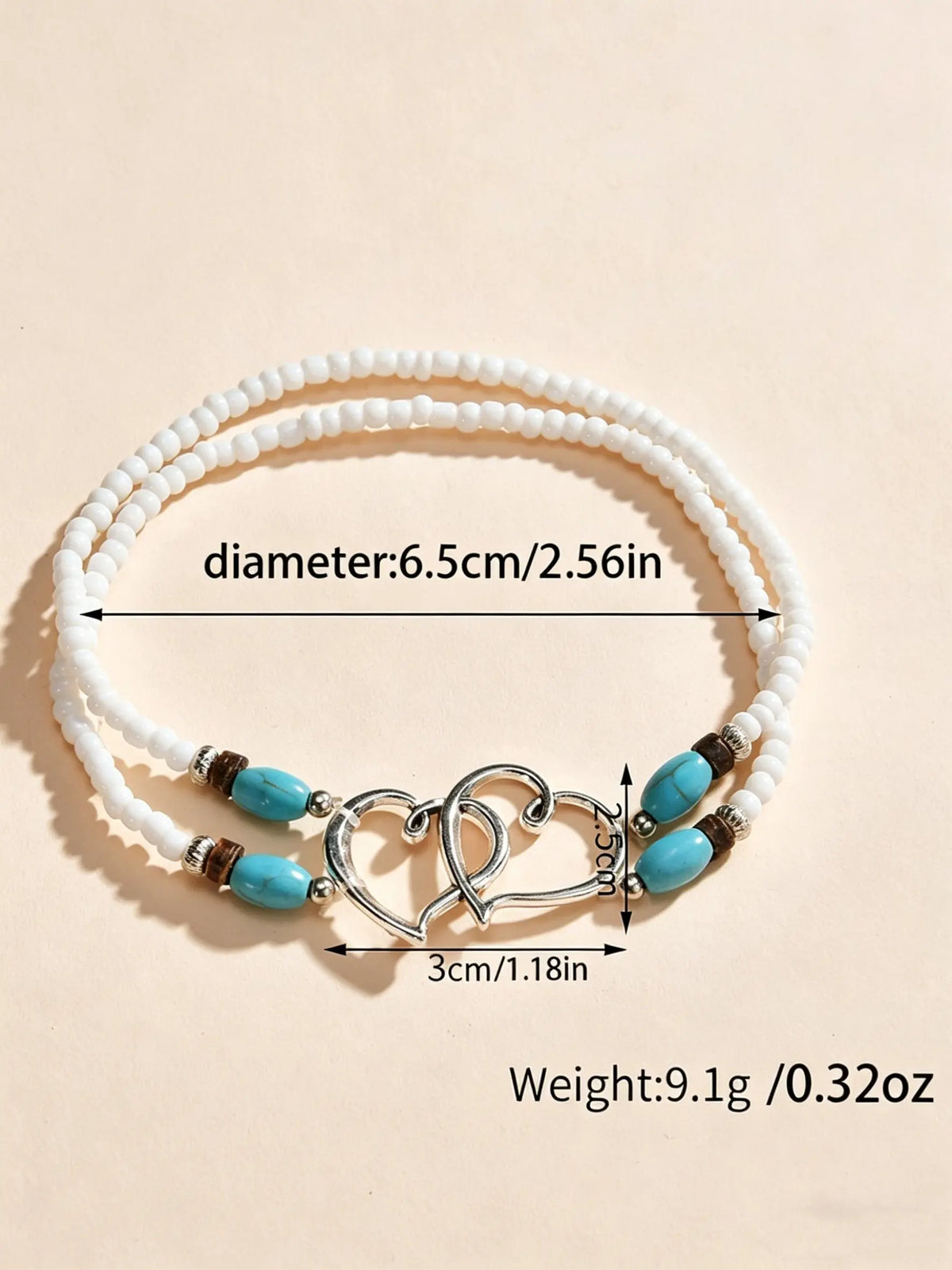 3PCS/Set Boho Anklet & Bracelet Combo, Turquoise & Shell Beads, Double Heart Accent, Thoughtful Gift for Her, Perfect for Summer, Birthdays & Boho Lovers, Lightweight & Comfortable, Ideal for Daily Wear, Vacation & Summer Outfits