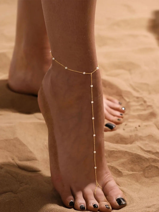 Boho Style Pearl Decor Anklet, Vintage Trendy Ankle Bracelet, Fashionable Body Jewelry for Women & Girls for Party Decor, Solstice Anklet, Foot Jewelry