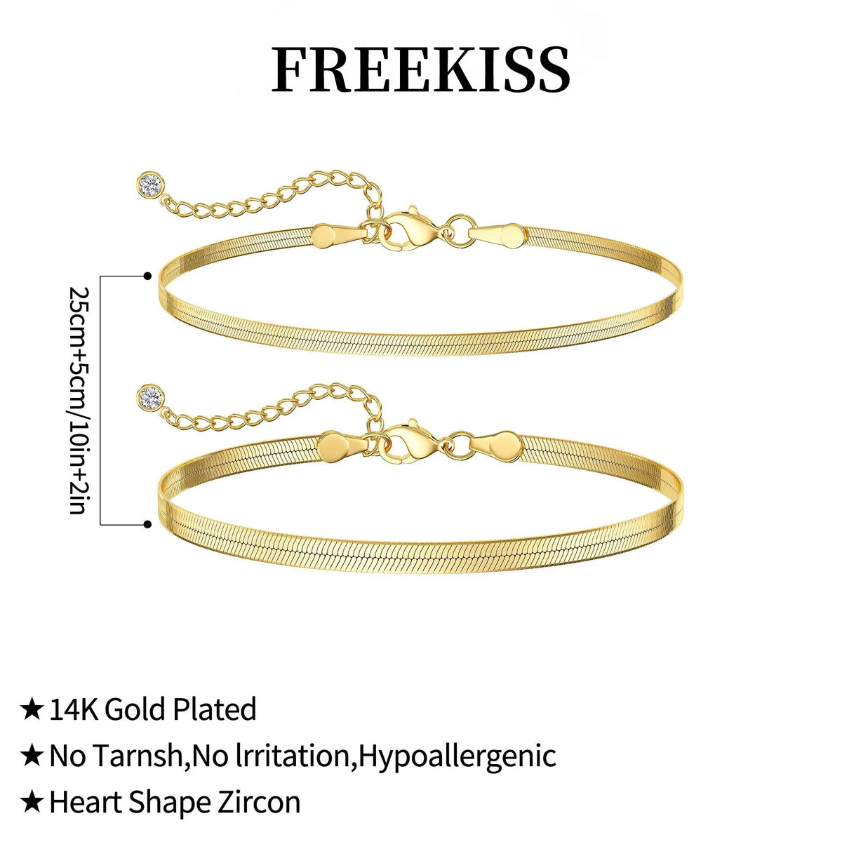 FREEKISS Gold Double Layer Snake Chain Anklet 3mm & 5mm Flat Chains Minimal Chic Ankle Bracelet for Summer Casual Wear outdoorfun Trendy Jewelry summerwins Fashion Chic Accessories Elegant Accessory