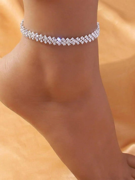 Rhinestone Decorated Anklet for Women As Gift, Summer 2024 Fashionable Adjustable Chain Anklet, Fashionable Accessory Foot Jewelry, Trendy Fashionable Accessories