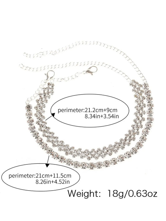 Sxy 2pcs Rhinestone Decor Anklet, Elegant Plain Design, Alloy Material, All Seasons Wear, Ankle Bracelet for Women, Elegant Accessory, Dainty Layered Anklet