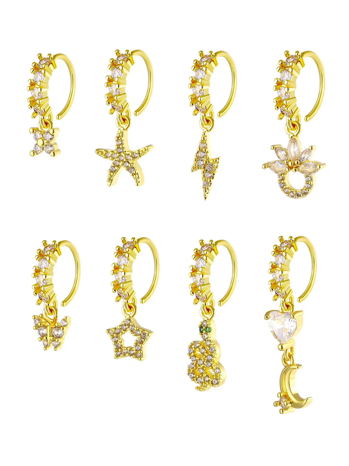8/10/20 Pieces 20g Dangle Nose Ring, Nose Rings L Shaped, L-Shaped Hanging Stud, Stainless Steel, Cz Flower Pendant, Women's Nose Jewelry, All Seasons