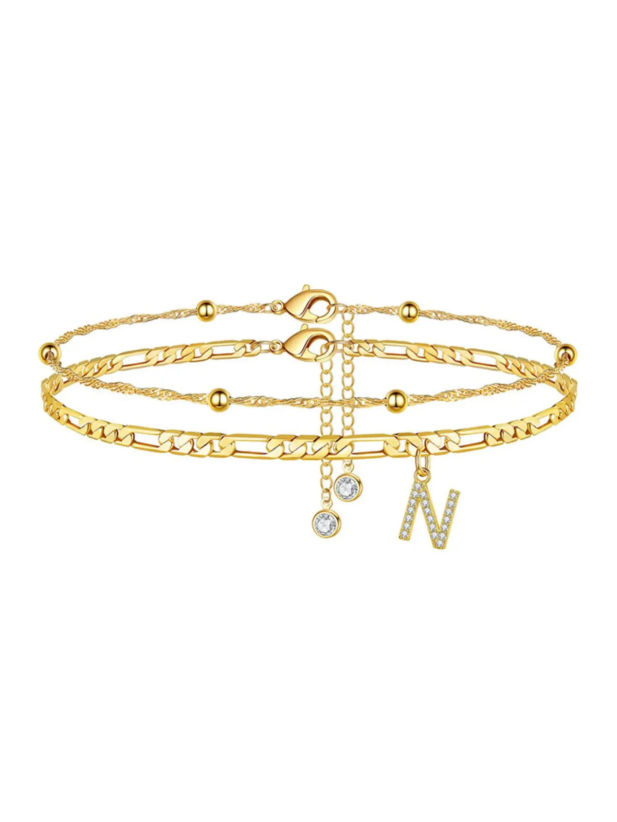 Ladies' ankle bracelet, exquisite layered chain CZ initials ankle chain, Anklets, summer jewelry gift, Elegant Accessory;Adjustable design, very suitable for women. It is a must-have item for summer and an ideal Valentine's Day gift.
