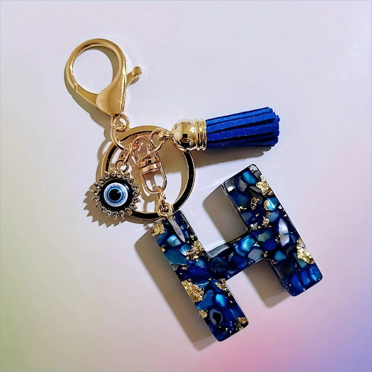 Women's Boho Alloy Alphabet Resin Letter Keychain - Aesthetic Keychain, Evil Eye Graphic, Tassel Accent, Bag Chains, Bag Charm Styling, Car & Purse Accessory