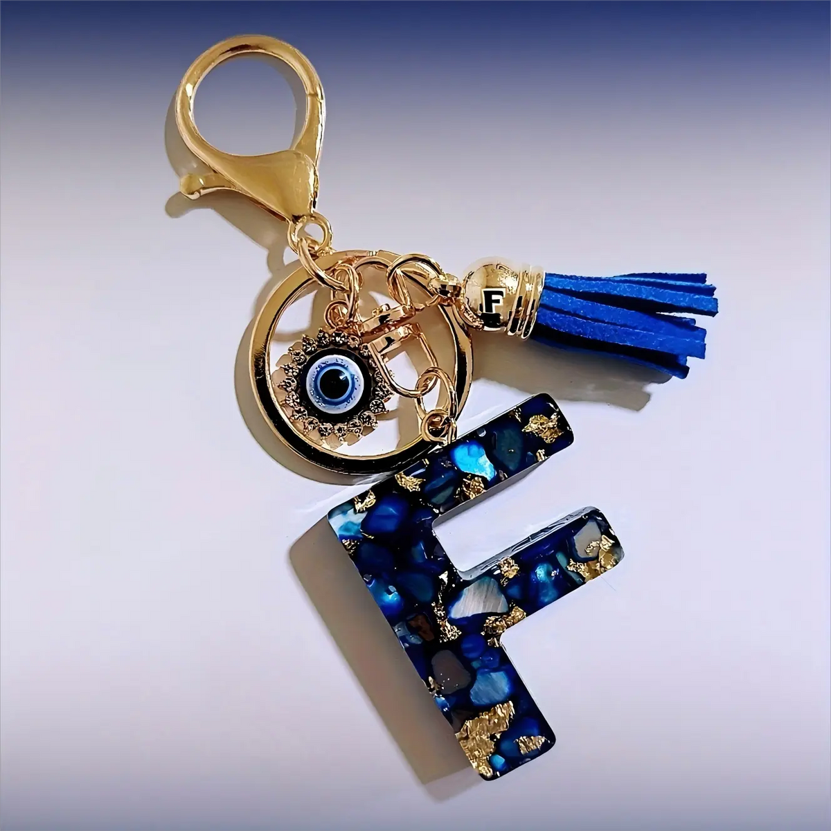 Women's Boho Alloy Alphabet Resin Letter Keychain - Aesthetic Keychain, Evil Eye Graphic, Tassel Accent, Bag Chains, Bag Charm Styling, Car & Purse Accessory