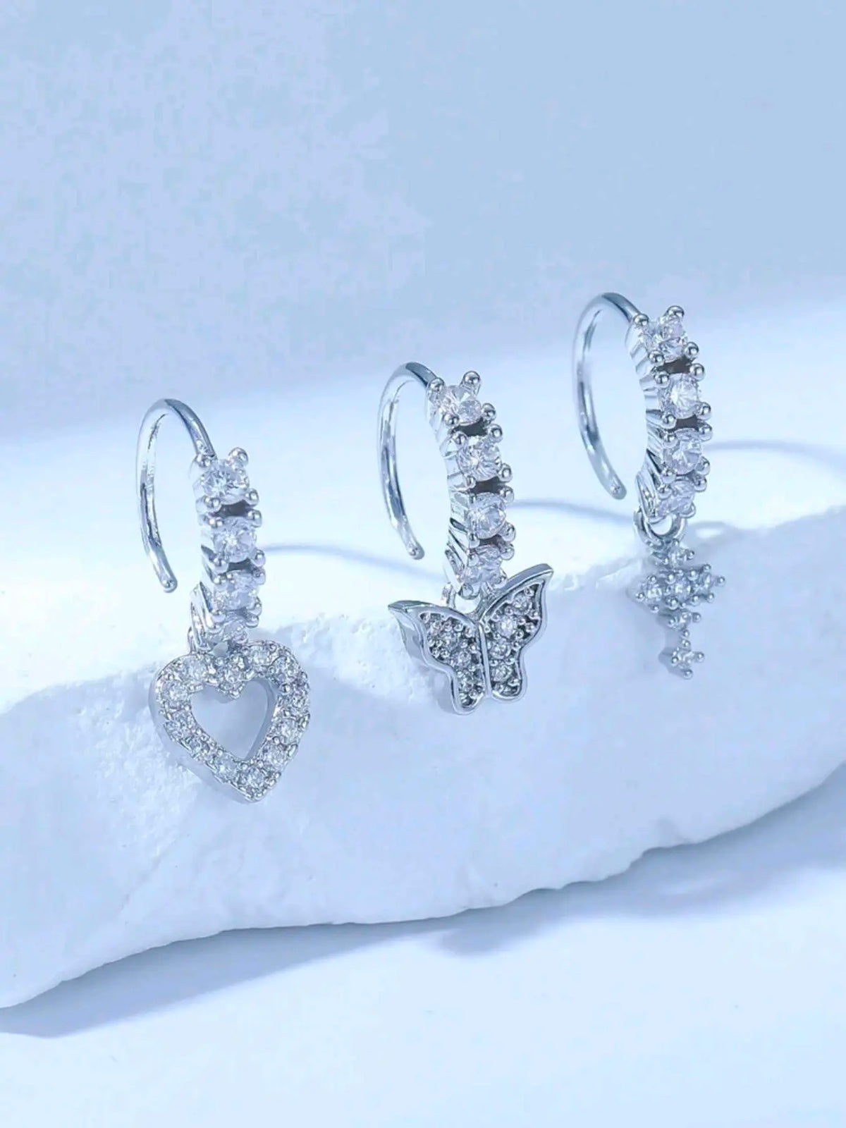 Heart & Cross & Butterfly Design Nose Ring Set, Fashionable Nose Ring for Women & Girls, Trendy All-match & Exquisite Jewelry for Birthday Gift, Nose Piercing Jewelry, Body Jewelry