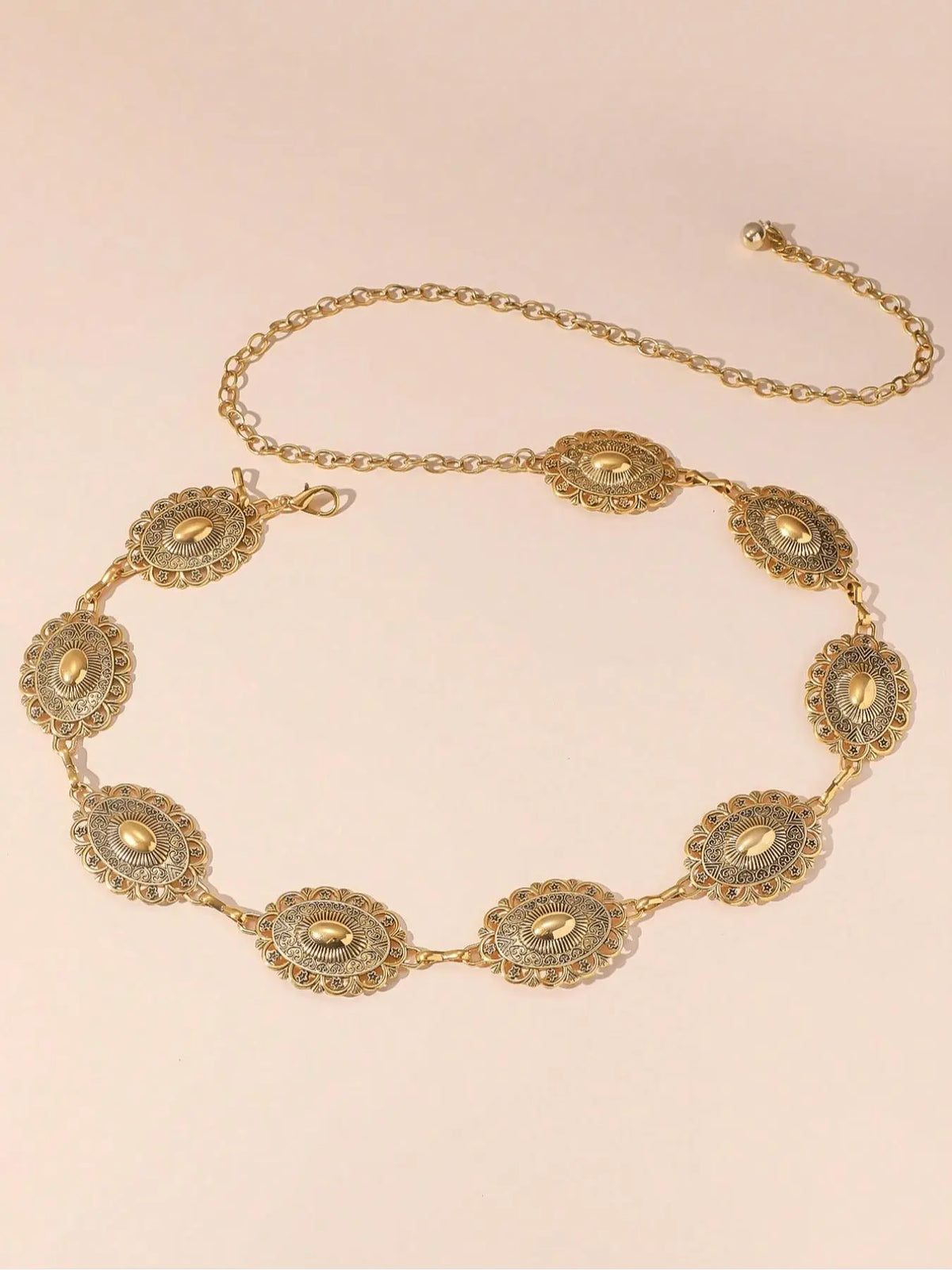 Women's Vintage Oval Pendant Body Chain Belt, Boho Style Adjustable Waist Chain for Jeans Dresses Bikinis, All Seasons Accessory