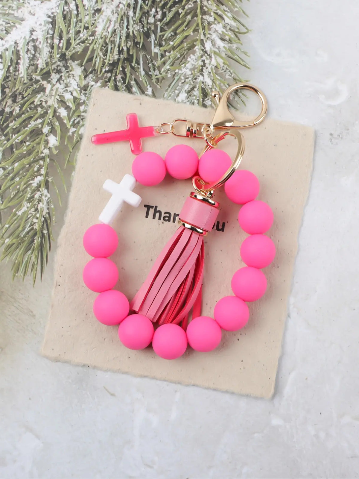 Macaron Cross Beaded Bracelet Keychain, Cute Keychains, Matching Tassel Pendant, Soft Beads Design, Perfect Gift for Friends and Mom, Easter and Thanksgiving Gifts