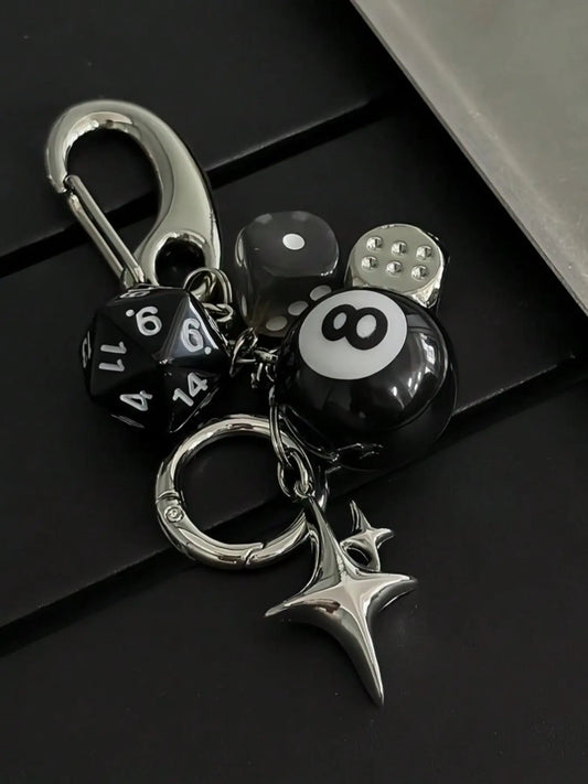 8 Ball & Dice Design Keychain, Vintage Style for Car Keys, Cool Fashion Accessories for Men & Women, Versatile Keychain Pendant, Birthday Gift, Aesthetic Keychain