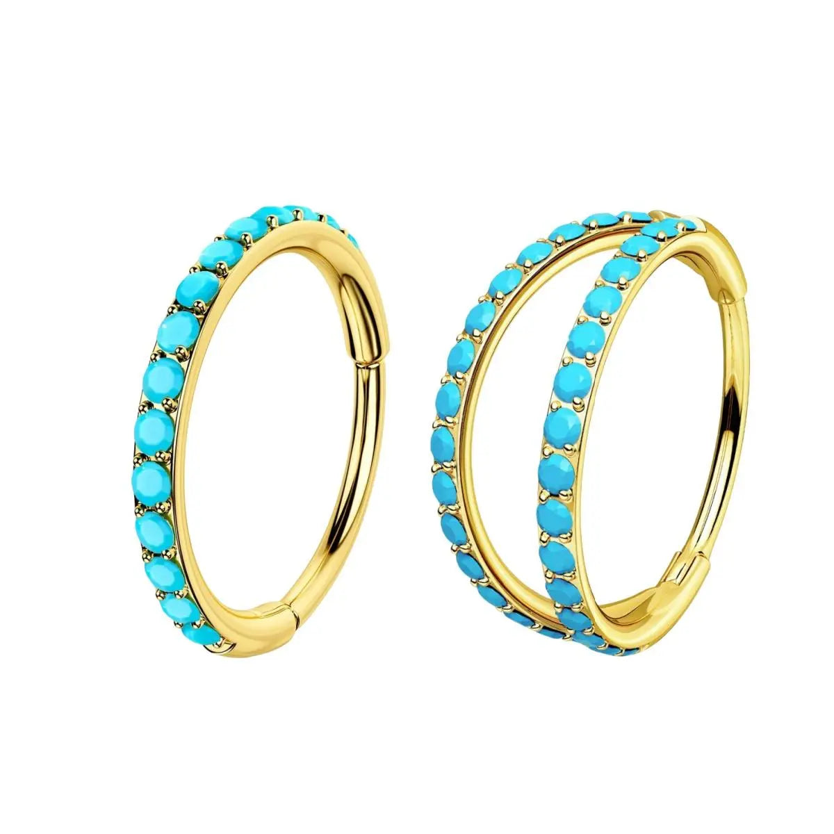 OUFER BODY JEWELRY 20G 316L Stainless Steel Turquoise Hinged Segment Ring, Corrosion-Free Nostril Nose Piercing Piece with Hinge Detail, Unisex Fashion Body Jewelry, 6mm/7mm/8mm Inner Diameter, Turquoise Jewelry