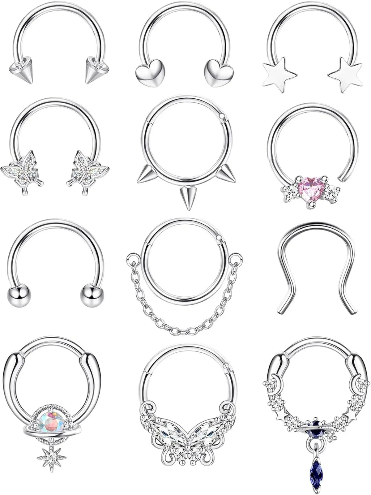 16G 10MM Septum Rings for Women Hypoallergenic Surgical Steel Septum Jewelry Body Jewelry Septum Pierced Ring Heart Butterfly Nose Lip Piercing Hinged Nose Hoop Nose Rings Hoops