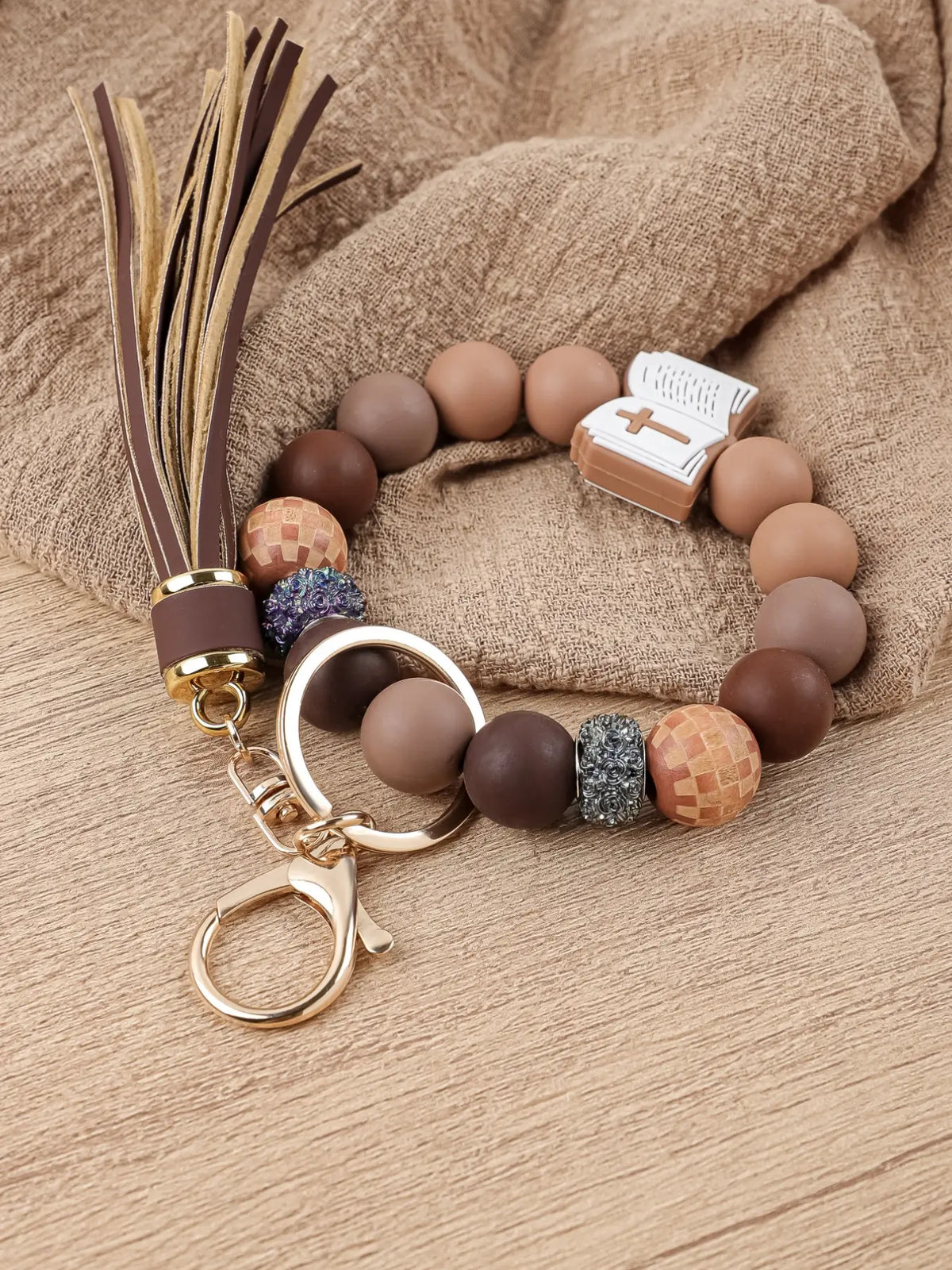 Christian Bible Cross Keychain, Mother's Day Gift for Mom, Faith Beaded Wristlet Keychain, Religious Boho Bag Charm, Key Charms, 1 Count