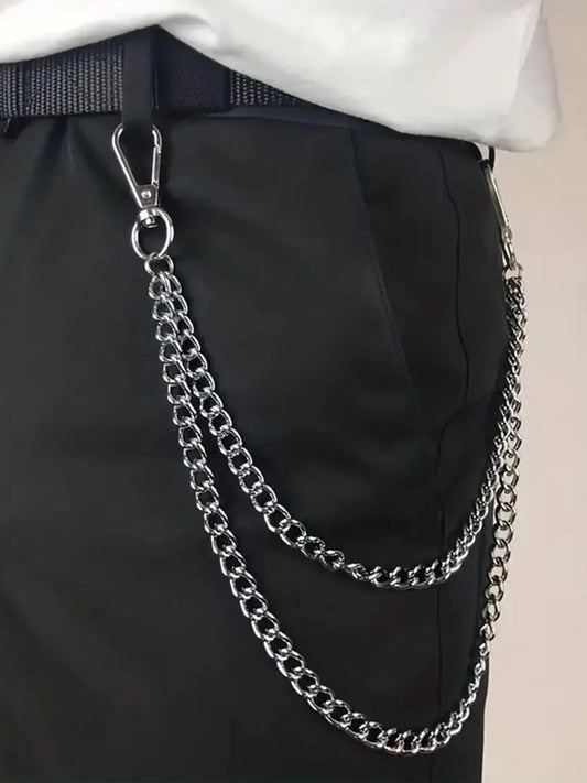 Punk Style Chain Design Pants Belt, Fashionable Double Layered Waist Chain for Jeans Trousers, Trendy All-match & Exquisite Belt for Birthday Gift, Chain Belts, Chain Accessory, Waist Jewelry