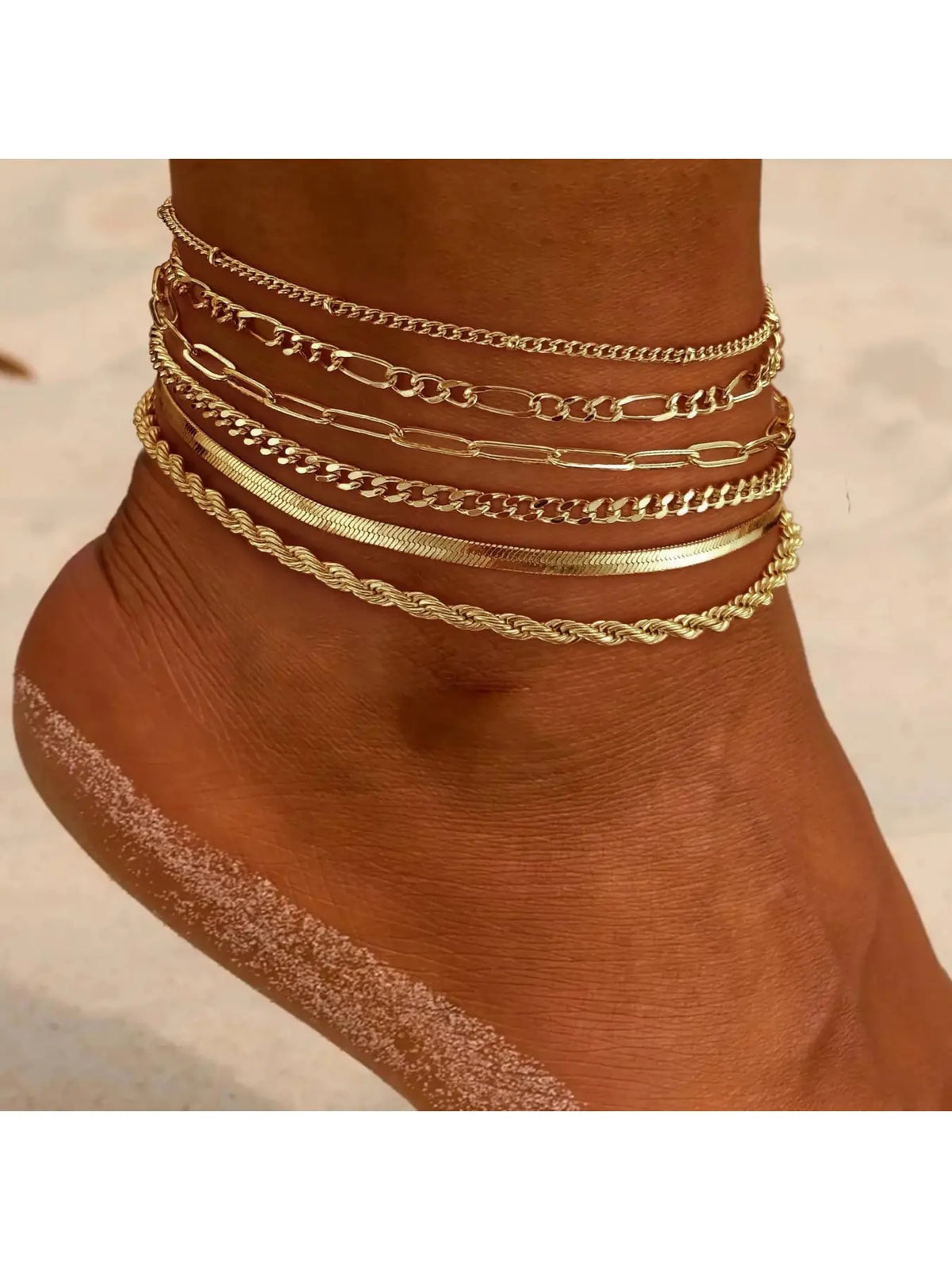 5Pcs Gold Layered Anklet Set for Women, Mixed Chevron Paperclip Cuban Pearl Chain Ankle Bracelets, Boho Dainty Stackable Anklets for Summer Beach Vacation Party Birthday Jewelry Gift, Fashionable Jewelry Accessories, Fashion Accessories