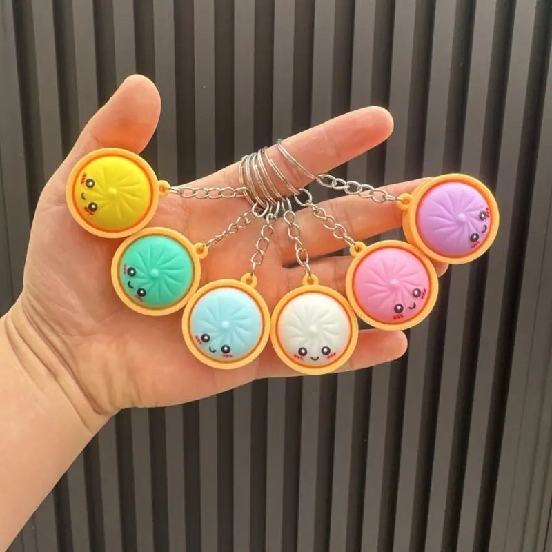 18PCS Cute Dumpling Keychains Set, Mini Steamer Keyring Bag Charm Pendant Keychain for Bags for Students Classmates, Classroom Prize Reward, Small Gift Idea for Kids, Keychain Kawaii (0.98in)