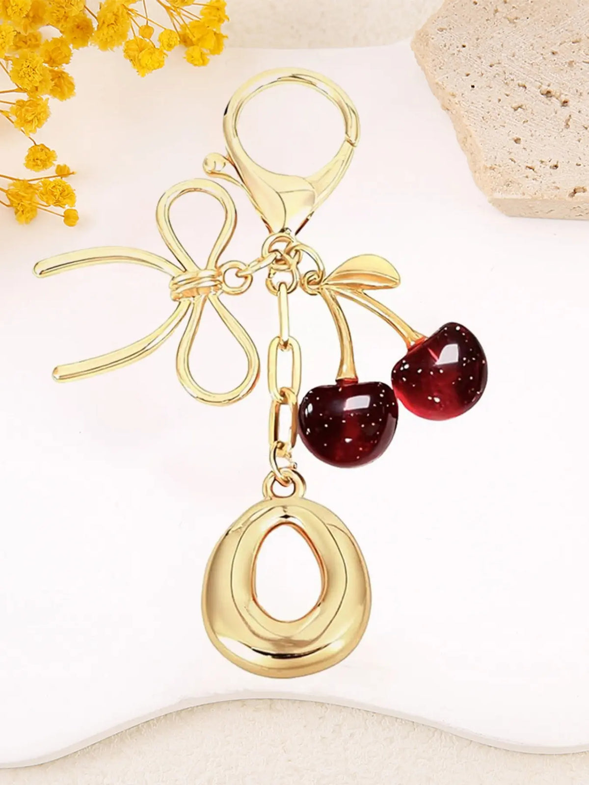 Women's Cherry Bow Letter Pendant Keychain, Cherry Design, Bow Accent, Casual Style Wallet, Handbag and Backpack Accessory, Keychain for Bags, Car Keychain for Students, Cherry Bow Keychains
