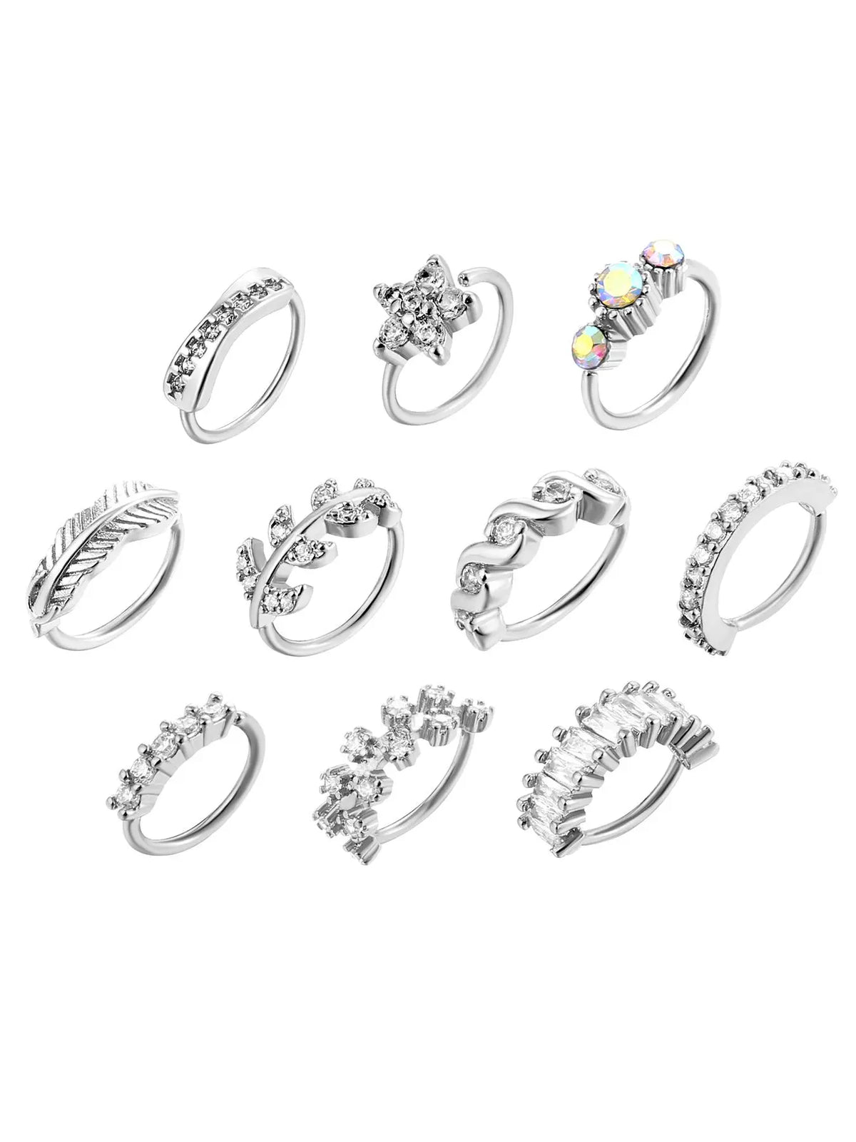 8/10/20 Pieces 20g Dangle Nose Ring, Nose Rings L Shaped, L-Shaped Hanging Stud, Stainless Steel, Cz Flower Pendant, Women's Nose Jewelry, All Seasons
