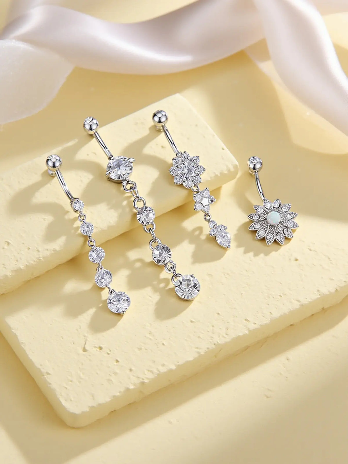 Women's Belly Button Rings Set, Navel Ring, Artificial Zircon Flower Design, Fashion Jewelry for Party & Vacation Wear, Body Piercing Accessories, High Quality Jewelry, Body Jewellery