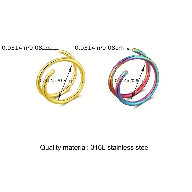 5Pcs Double Hoop Nose Ring Stainless Steel Jewelry Set Single Piercing Spiral Nose Ring Hoop Colorful Nose Piercing Jewelry Women/Men Body Piercing Jewelry