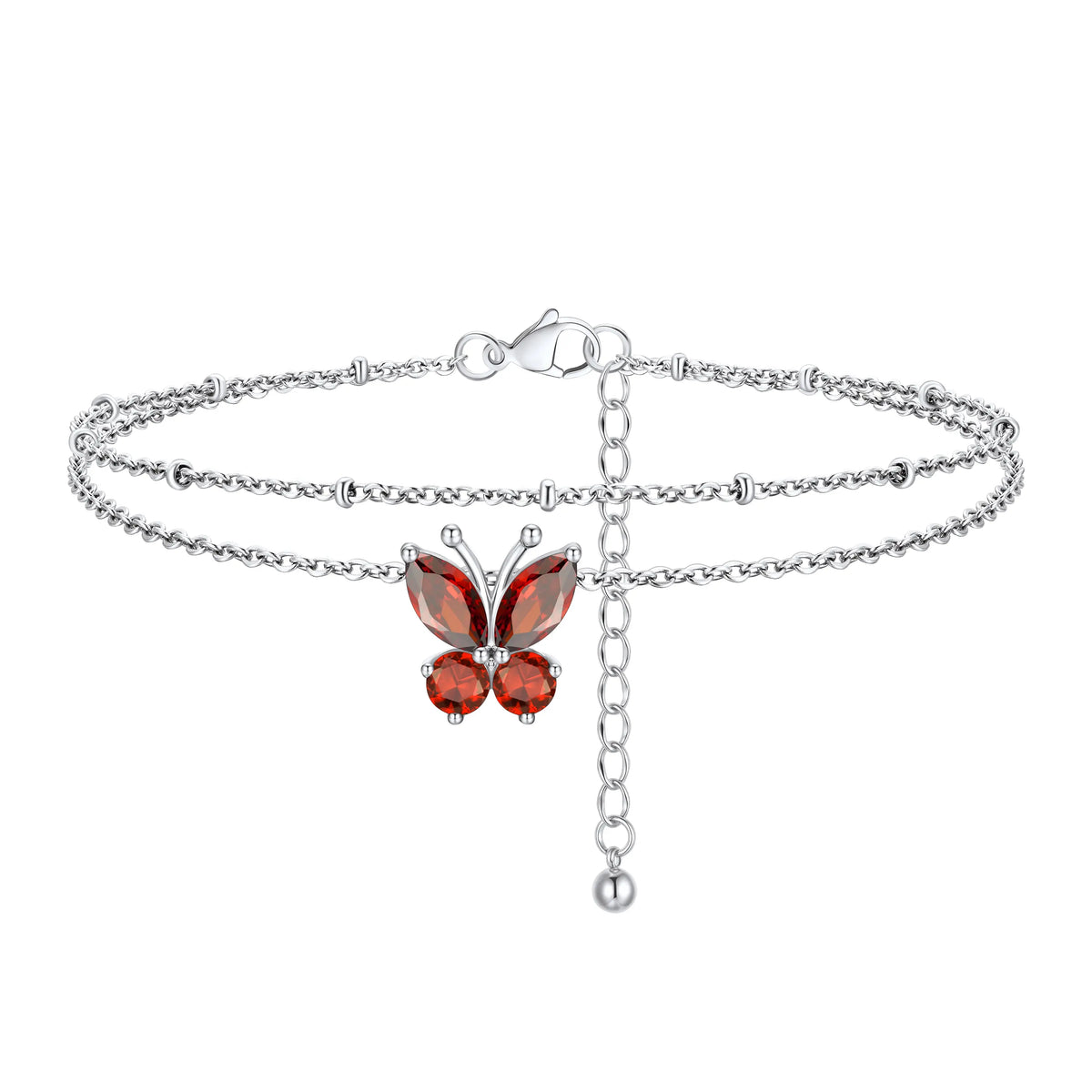 FindChic Women's Trendy Fashionable Accessories 2-Layered Non-Tarnish Tarnish-Proof Butterfly Birthstone Anklet, Zircon-Inlaid Cubic Zirconia Bling Jewellery for Adults, Summer Beach Daily Gift Ankle Bracelet