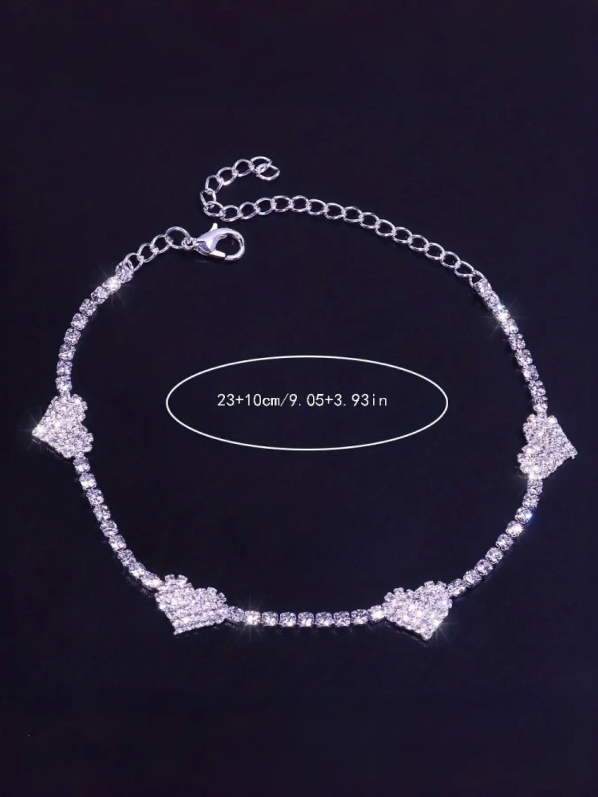 Heart Rhinestone Anklet, Sparkling Glamour Foot Jewelry, Trendy Jewelry, Casual Alloy Ankle Bracelet, Perfect for Beach, Vacation, Daily Wear, All Seasons, Jewellery