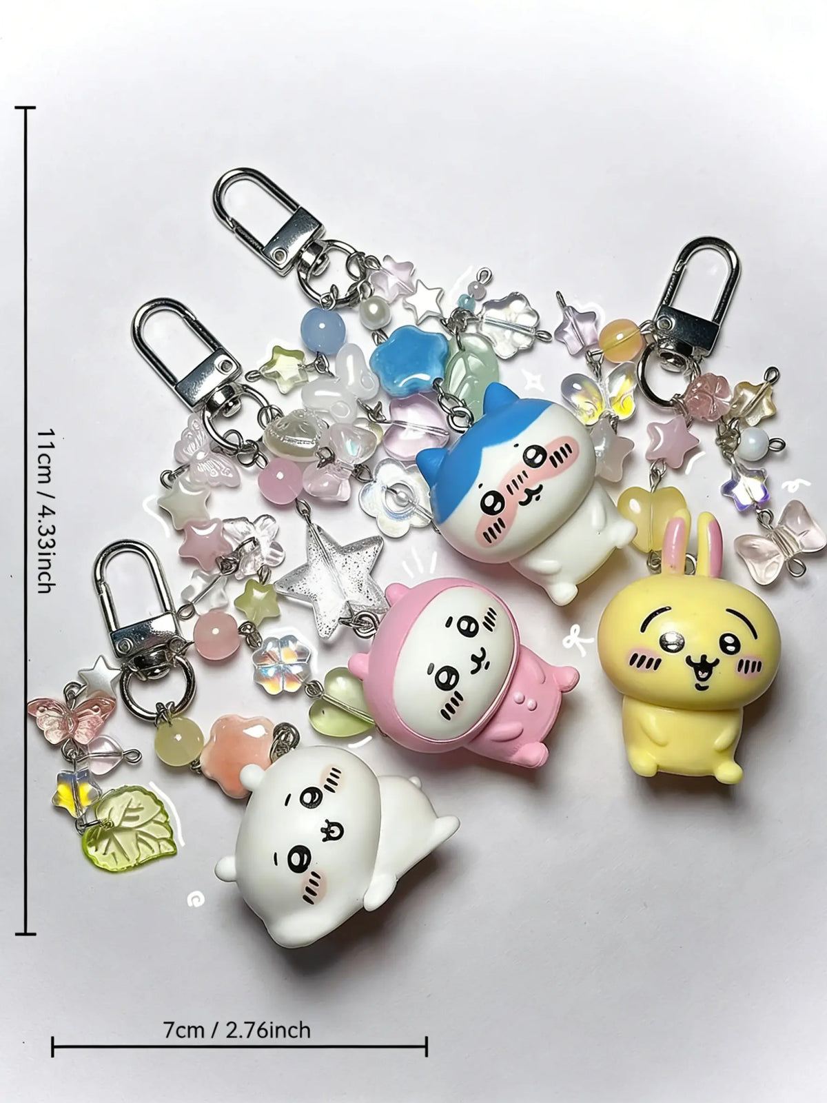 Handmade Beaded Keychain, Creative Anime Doll DIY Keyring, Multi-Color Heart Star Glass Beads, Best Gift for Him Her, Y2K Style, Trendy Cute Charms Keychain, Cool Keychains