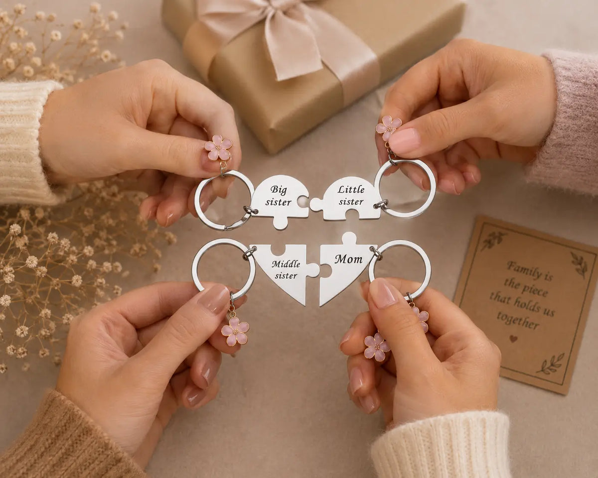Mother Daughter Keychain for 4,Mother Big Sister Middle sister Little Sister Keychain for 4, Sweet Meaningful Gift for Mom for Mother's Day, Birthday, Christmas or Just Because