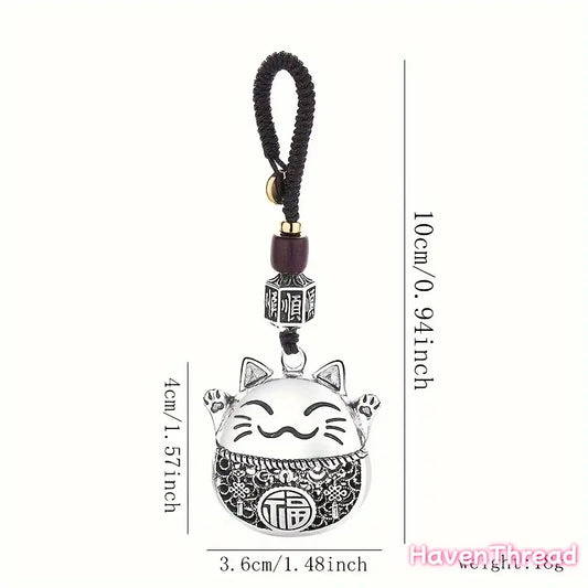 Unisex Chinese-Style Fortune Cat Keychain with Keyring Loop - Jewelry Pendant, Copper Coin Detail, Metal-Coated Wood Cartoon Charm, Ethnic Minimalist Look Modern Adjustable DIY Luggage & Bags Accessory, Fun Daily Carry Add-On