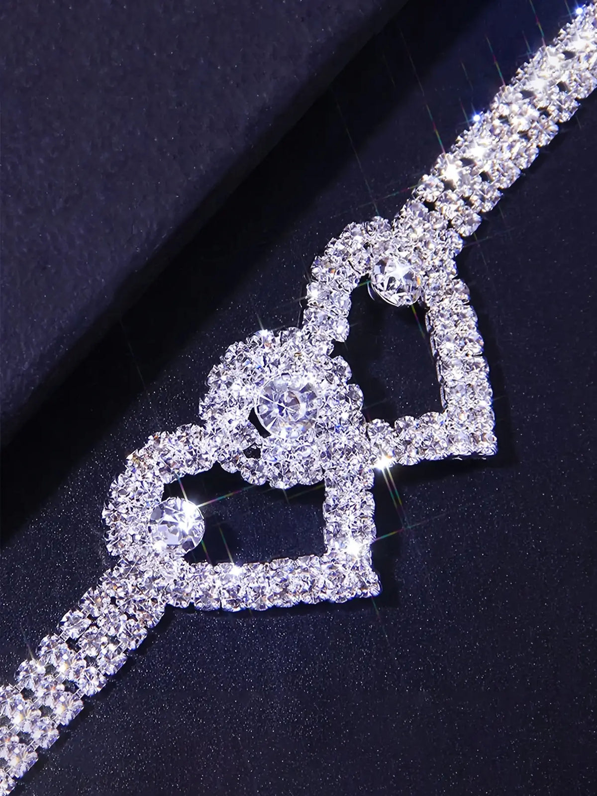Elegant Rhinestone Heart Dainty Layered Anklet Set, Sparkling Water Diamond Design, Perfect for Women's Evening Parties & Casual Wear, Fashion Jewelry Accessory, Wearable Jewelry, Trendy Jewelry, Fashionable Accessories