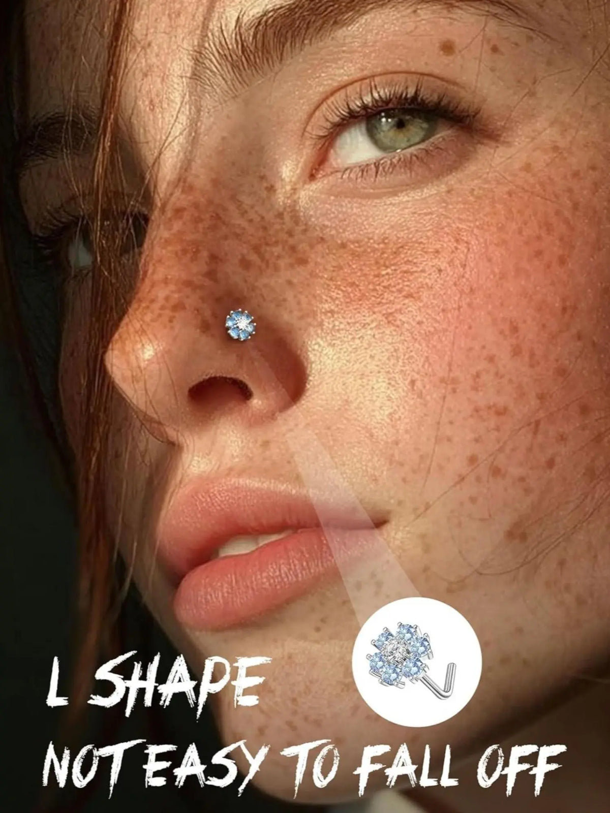 12 PCS 20G Nose Rings Stainless Steel, S/L Shaped Nose Studs for Women Men, CZ Heart Butterfly Flower Leaf Moon Dangle Cute Nose Piercings Studs Screw Jewelry Pink/Purple/Blue/Clear