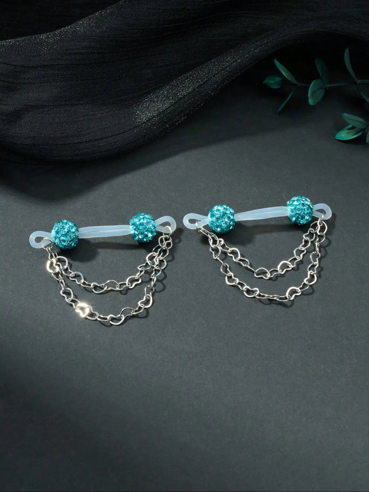 1pair Rhinestone Fake Nipple Rings For Women for Daily Decoration, Fake Piercings, Fake Nipple Piercing Silicone Nipple Noose Nipple Cuff Non Piercing Nipple Rings Dangle Heart Chain Fake Nipple Jewelry Silver Pink Red Chic Body Jewelry Wearable Jewelry