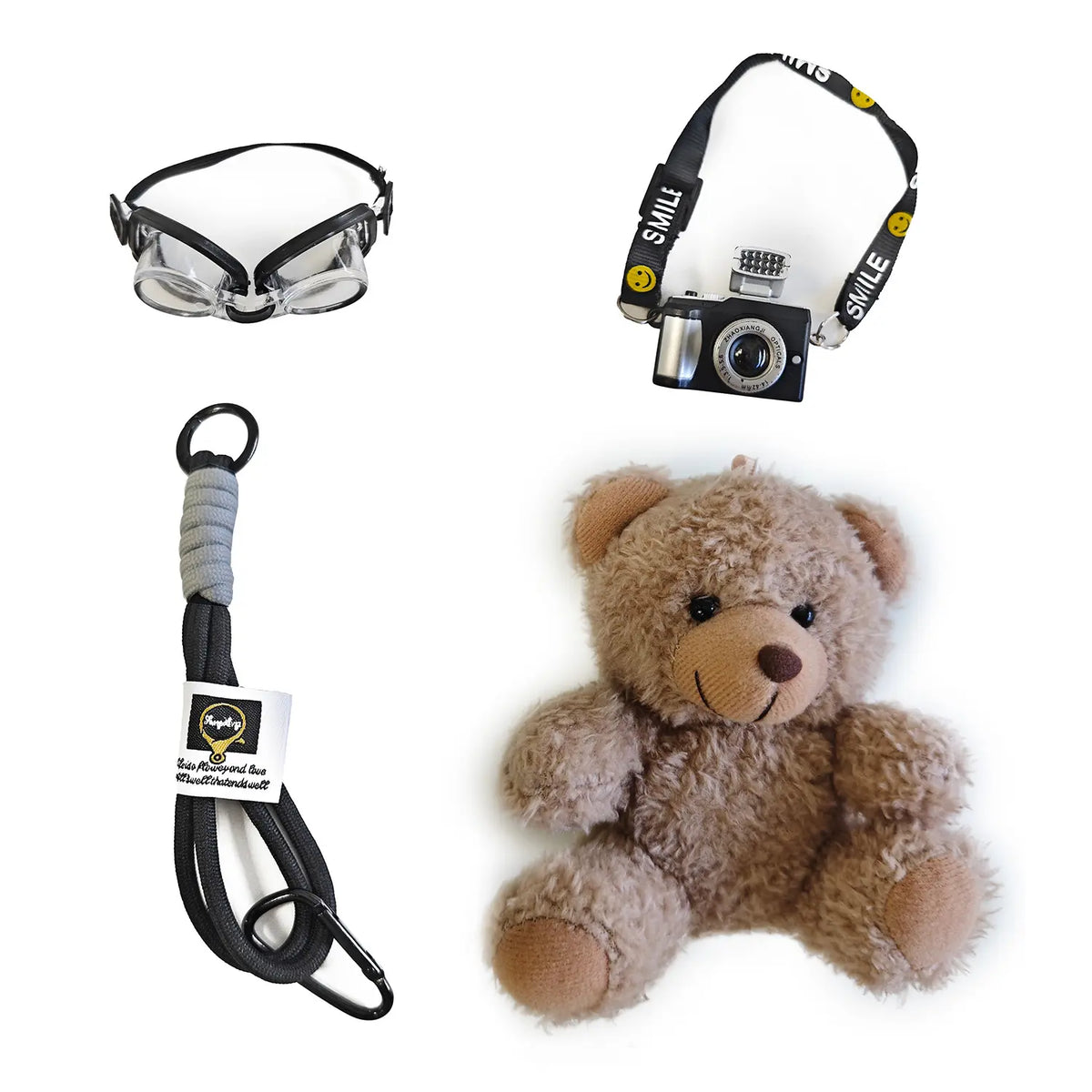 Unisex Cute Bear Plush Bag Pendant Keychain - Bag Charm with Flash Camera & Glass, Whimsical Functional Accessory for Handbags, Luggage to Express Style