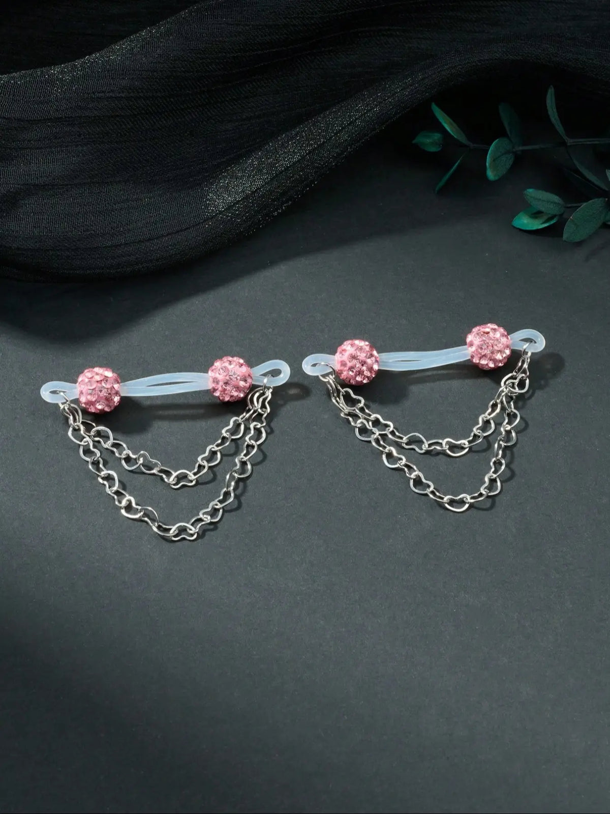 1pair Rhinestone Fake Nipple Rings For Women for Daily Decoration, Fake Piercings, Fake Nipple Piercing Silicone Nipple Noose Nipple Cuff Non Piercing Nipple Rings Dangle Heart Chain Fake Nipple Jewelry Silver Pink Red Chic Body Jewelry Wearable Jewelry
