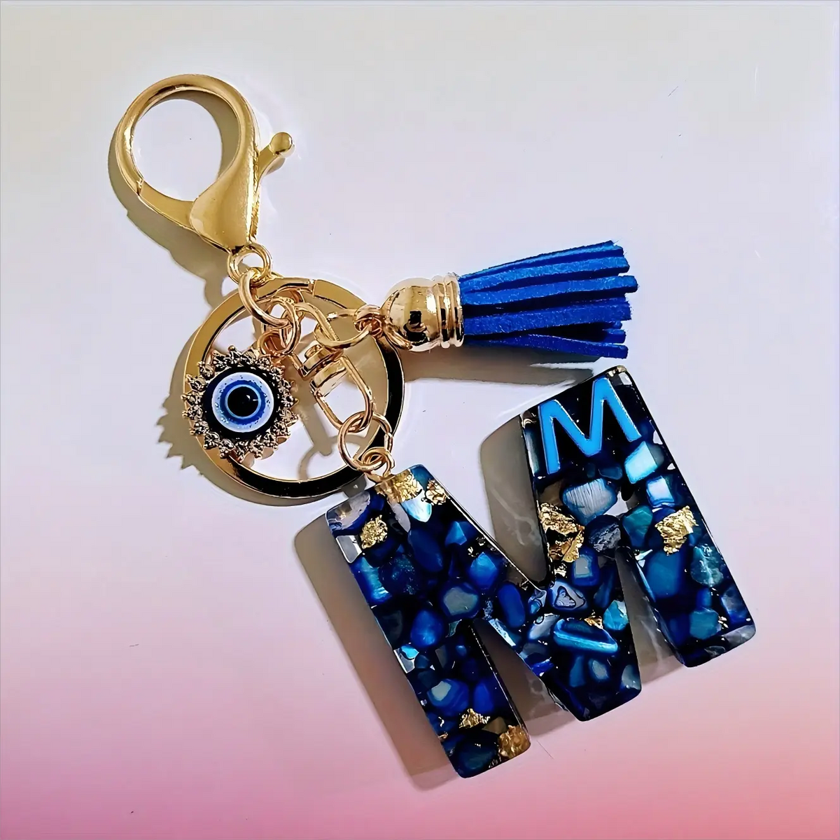 Women's Boho Alloy Alphabet Resin Letter Keychain - Aesthetic Keychain, Evil Eye Graphic, Tassel Accent, Bag Chains, Bag Charm Styling, Car & Purse Accessory