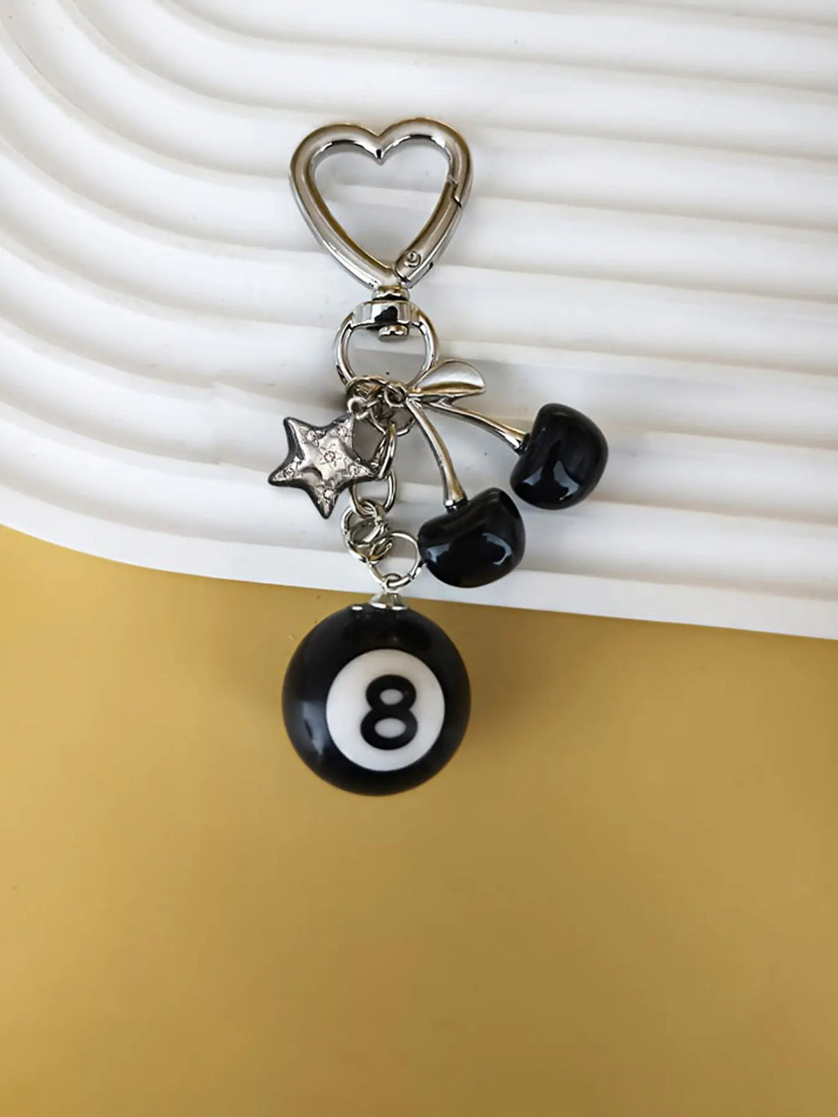 American Retro Y2K Black Dice & Eight Billiard Ball & Cherry Pendant Keychain Charms, Suitable for Decorating Keys, Bags and Earphone Cases, Accessory for Going Out and Dating, Key Accessories