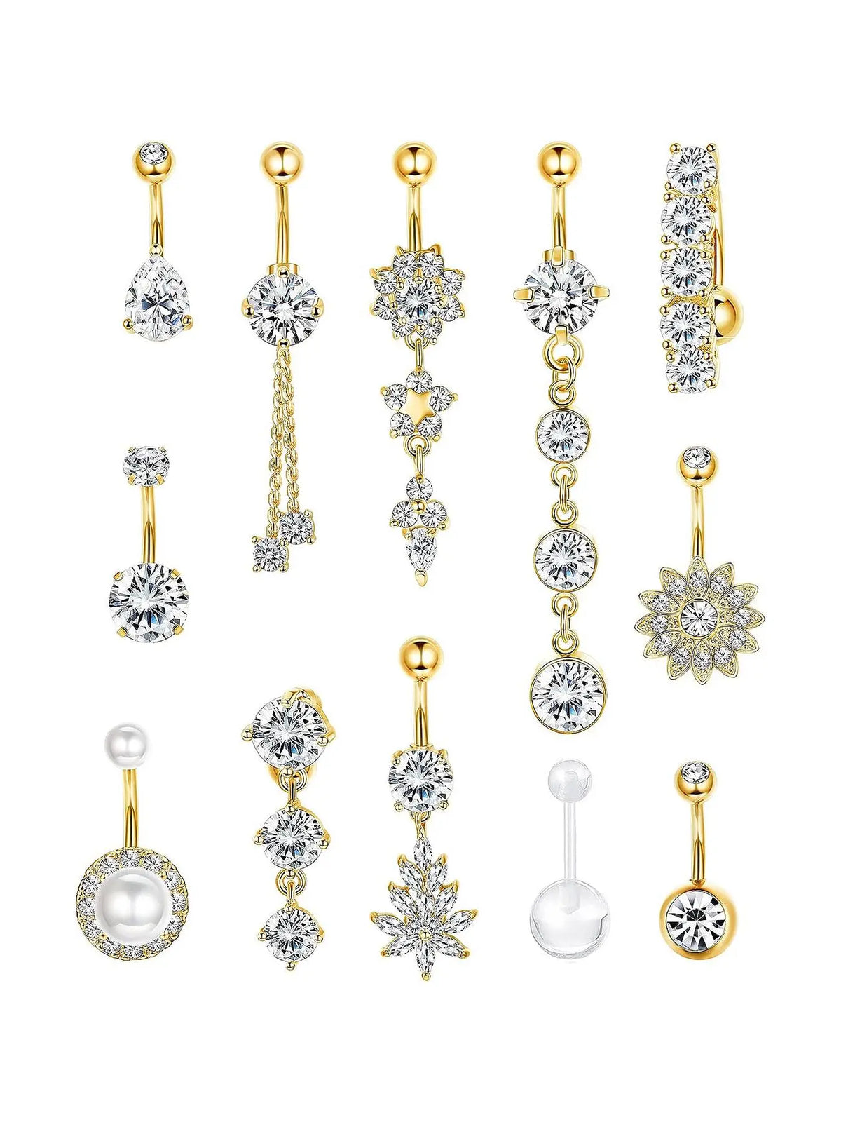 Women's Elegant Rhinestone Decor Belly Button Rings, Trendy Exquisite Belly Piercing Jewelry, Chic Body Jewelry for Party Decor Navel Ring