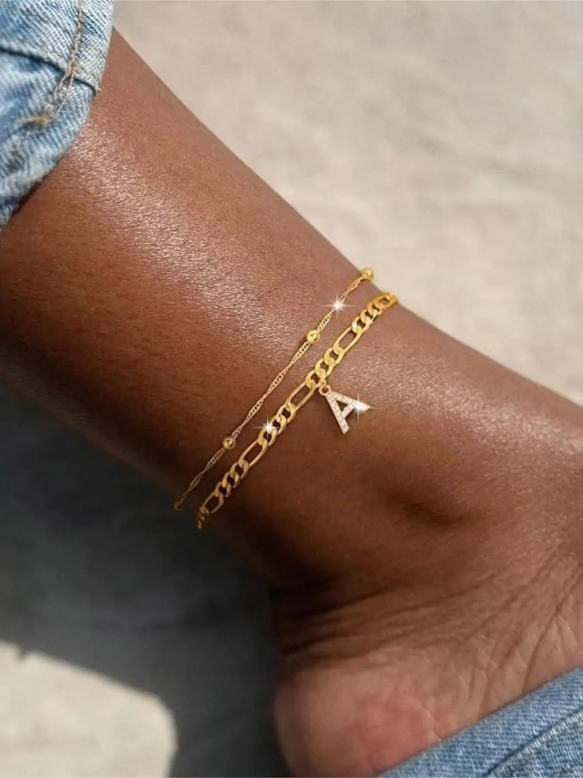 Ladies' ankle bracelet, exquisite layered chain CZ initials ankle chain, Anklets, summer jewelry gift, Elegant Accessory;Adjustable design, very suitable for women. It is a must-have item for summer and an ideal Valentine's Day gift.