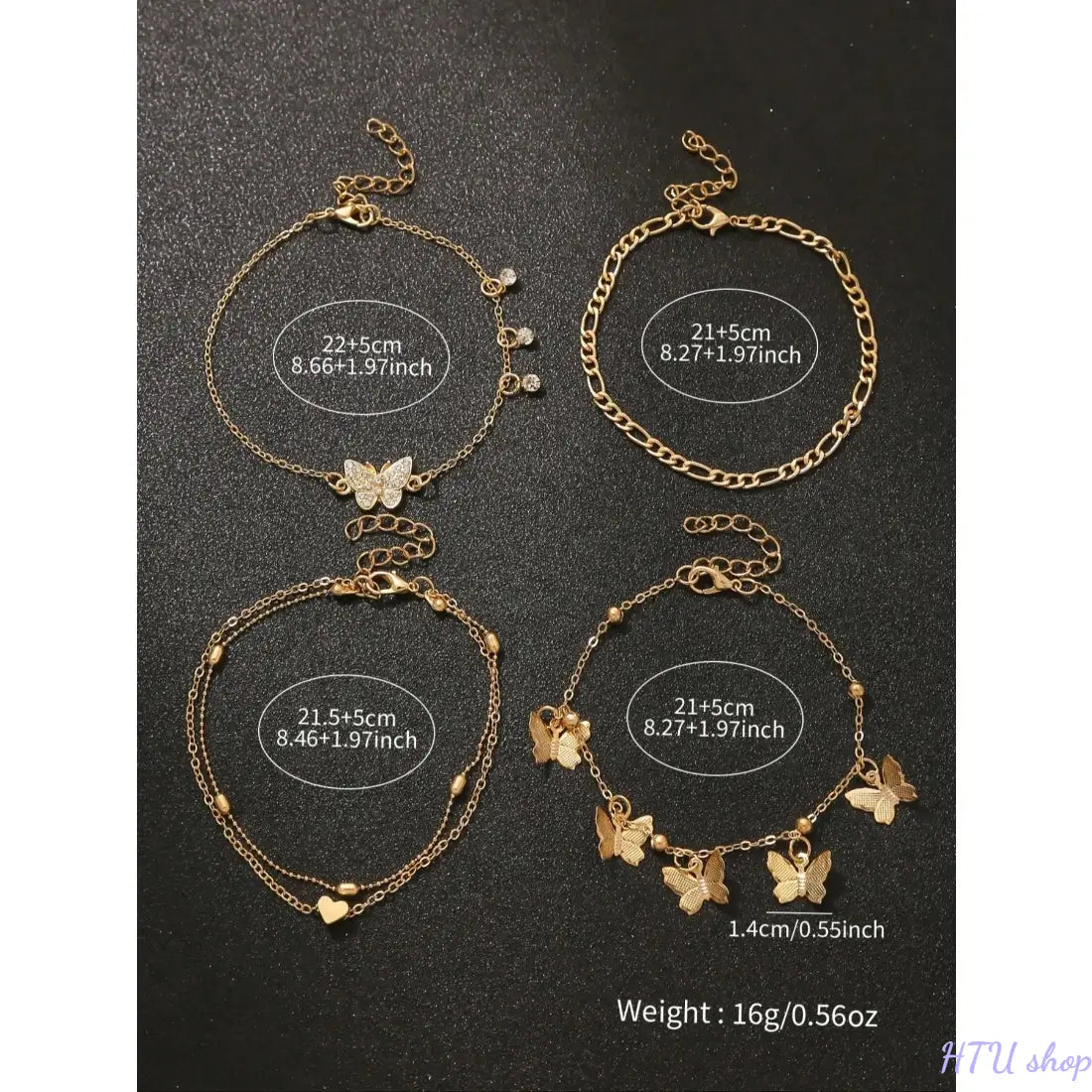 Set of 4 Boho Anklets for Women, Multi-Layer Beaded Anklet Set with Butterfly, Heart & Minimalist Designs, Embellished with Sparkling Synthetic Diamonds, Perfect for Summer Holidays, Beach Parties & Bikini Outfits, Dainty Layered Anklet, Foot Jewelry