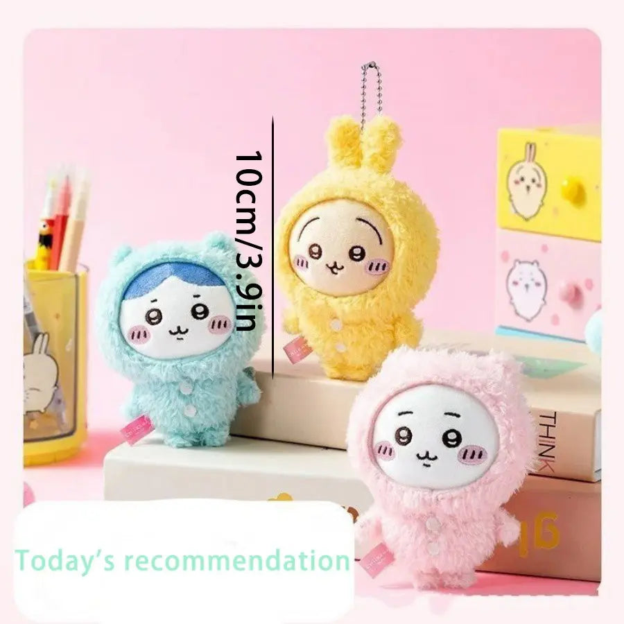 Cute Japanese Anime Character Hamster, Blue Cat, Rabbit Plush Keychain, Fluffy Bunny Keychain, Backpack Decoration, Room Decor Gift for Friends, Keychain Kawaii