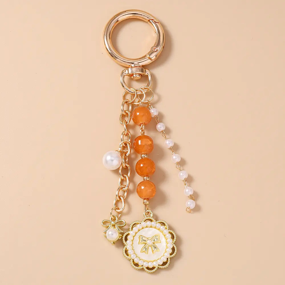 Beaded Wristband Keychain for Women, Funky Purse & Bag Charm with Butterfly, Heart, Cross, and Disc Pendants, Funky Unique Accessories, Cross Heart Disc, Multi-Pendant, Love, Whimsy, Charmful
