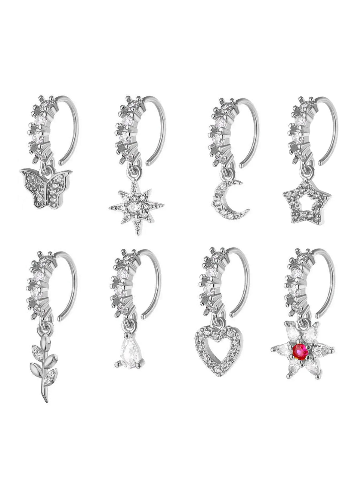 8/10/20 Pieces 20g Dangle Nose Ring, Nose Rings L Shaped, L-Shaped Hanging Stud, Stainless Steel, Cz Flower Pendant, Women's Nose Jewelry, All Seasons